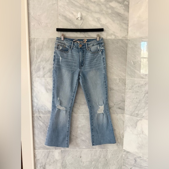 Seven 7 Jeans Womens Size 2 Flare Slim Light Blue High Distressed Felicity - Picture 8 of 9